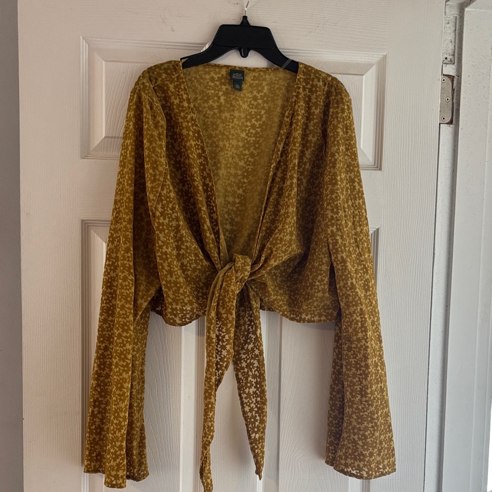 Wild Fable Mustard Floral Tie-Front Blouse